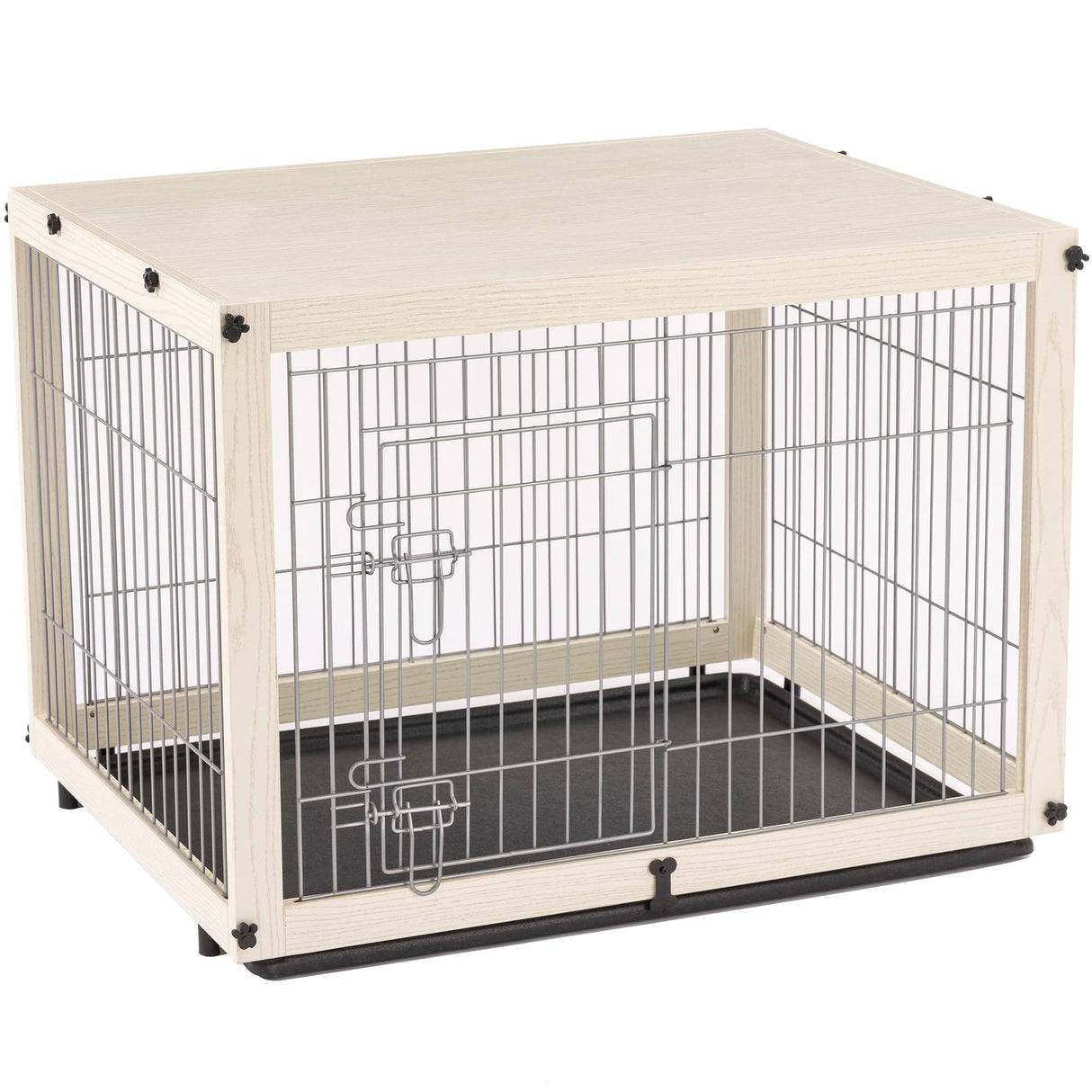 Dog Crate Furniture with Removable Top Cover, Wooden Crate with Tray, Dog Kennel Indoor for Medium/Large Dogs(White, 37.4" L*25.9W*25.8H) Furnipeture