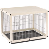 Dog Crate Furniture with Removable Top Cover, Wooden Crate with Tray, Dog Kennel Indoor for Medium/Large Dogs(White, 37.4" L*25.9W*25.8H) Furnipeture