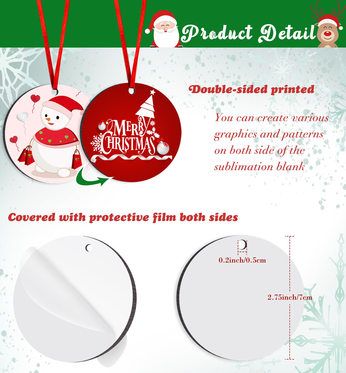 Duufin 50 Pieces Sublimation Ornament Blanks 2.75" Round Blank Sublimation Ornaments Sublimation Christmas Ornament Blanks for Christmas Tree Décor, Heat Transfer Print DIY Craft(2.75 inches) Duufin