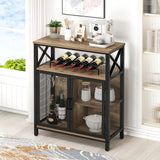 FOLUBAN Coffee Bar Cabinet, Small Liquor Cabinet with Wine Rack for Home, Modern Wine Bar Cabinet with Storage for Living Dining Room, Farmhouse Kitchen Sideboard Buffet Cabinet, Oak 47 Inch FOLUBAN