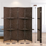 Room Dividers and Folding Privacy Screens 4 Panel 67 Inch Tall Portable Room Seperating Divider w/ 2 Display Shelves Solid Wood Room Partitions and Dividers Freestanding for Home, Office Dkeli