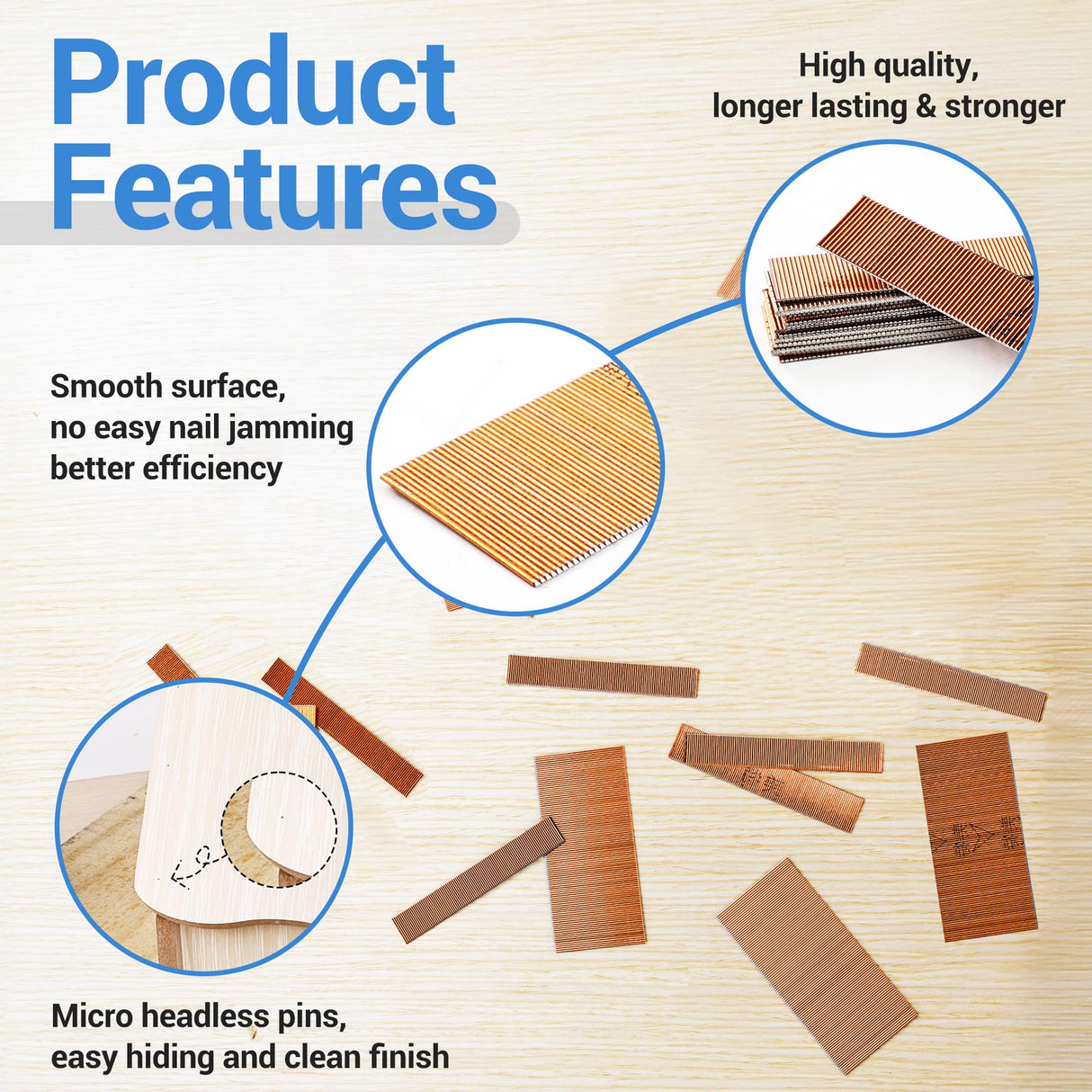 meite 23 Gauge Pin Nails, 1-Inch Micro Headless Pins for Pin Nailer - Copper Plated Pins Nails for Nail Gun, Ideal for Fine Woodworking and Trim Work (10,000 PCS) meite