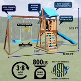 Sportspower™ Rosemont Wooden Swing Set with 8' Slide, 2 Adjustable Swings, Trapeze, Play Fort with Rock Climber, Sandbox, Picnic Table, Chalk Tarp & Anchor Kit, Outdoor Playset for Kids Ages 3–8 Sportspower