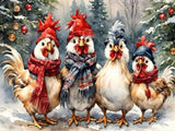 Ekuxom Chicken Diamond Art Kits for Adults, Winter Christmas Diamond Art Kits for Adults, Full Round Christmas Chicken Diamond Painting Gem Art Home Wall Decor 16x12 inch Ekuxom