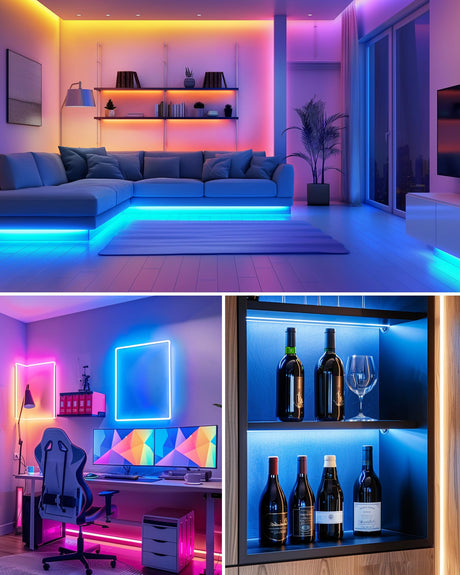 LED Strip Lights, HitLights 4 Pre-Cut 1ft/4ft Small Light Strips Dimmable, RGB 5050 Color Changing LED Tape Light with Remote and UL-Listed Adapter for TV Backlight, Bedroom, Cabinet Shelf Display HitLights