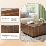 Epecoya Lift Top Coffee Table, Farmhouse Square Fluted Center Table, 31" Modern Wooden Tea Table with Hidden Storage for Living Room, Apartment, Small Spaces, Brown Walnut Epecoya