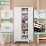 Metal Pantry Cabinet with 2 Doors and 5 Adjustable Shelves, 75" Kitchen Storage cabinets with Gold Handles, Versatile Storage for Laundry Room, Living Room, Bathroom, Dinning Room, Utility Room-White winiowa