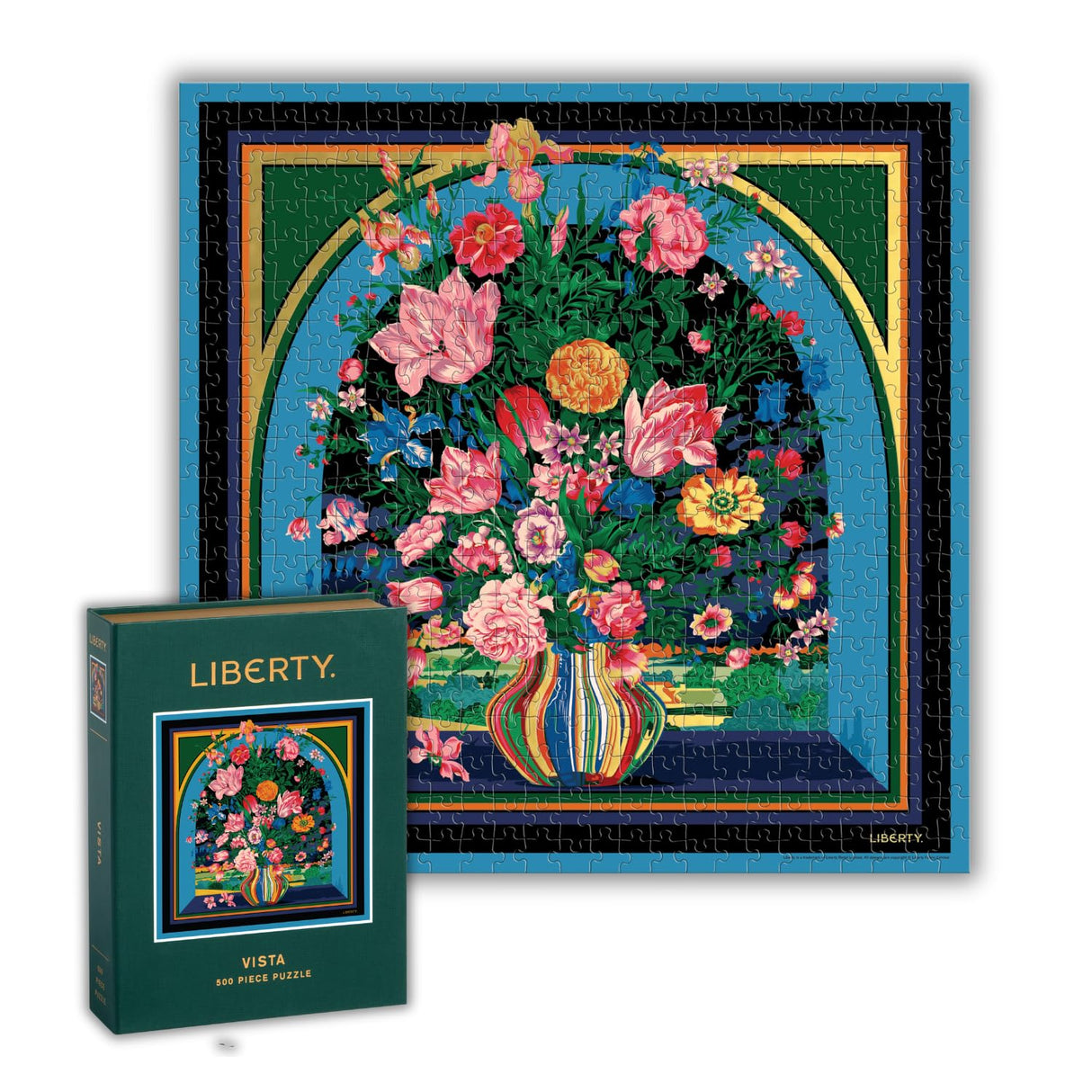 Galison Liberty Vista – 500 Piece Book Puzzle with Iconic Botanical Liberty Heirloom Print Artwork Packaged in Magnetic Keepsake Book Sized Box Galison