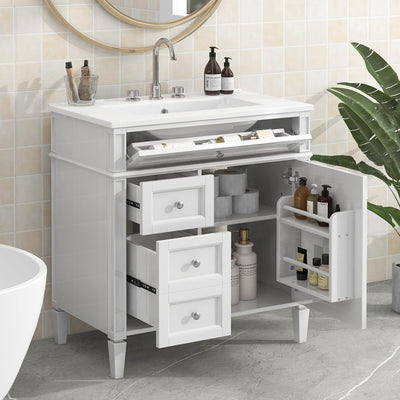 Virubi 30'' Bathroom Vanity with Single Sink Combo, Modern Bathroom Storage Cabinet with 2 Drawers, 1 Pull Down Drawer and 1 Door, Freestanding Bathroom Vanities, Soft Closing, Solid Wood Frame