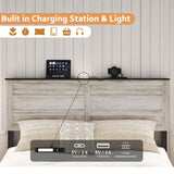 madeslves Wooden Bed Frame Full Size with Sliding Barn Door Storage Cabinets and Headboard, Farmhouse Platform Bedframe with Charging Station & Lights, Noiseless, No Box Spring Needed, White madeslves