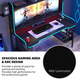 TIYASE Gaming Desk with Monitor Stand, Computer Desk with Hutch and Storage Shelves, Large PC Gamer Desk, Workstation Table with Cup Holder, Headphone Hook, Speak Stands, Black, 55 Inch TIYASE