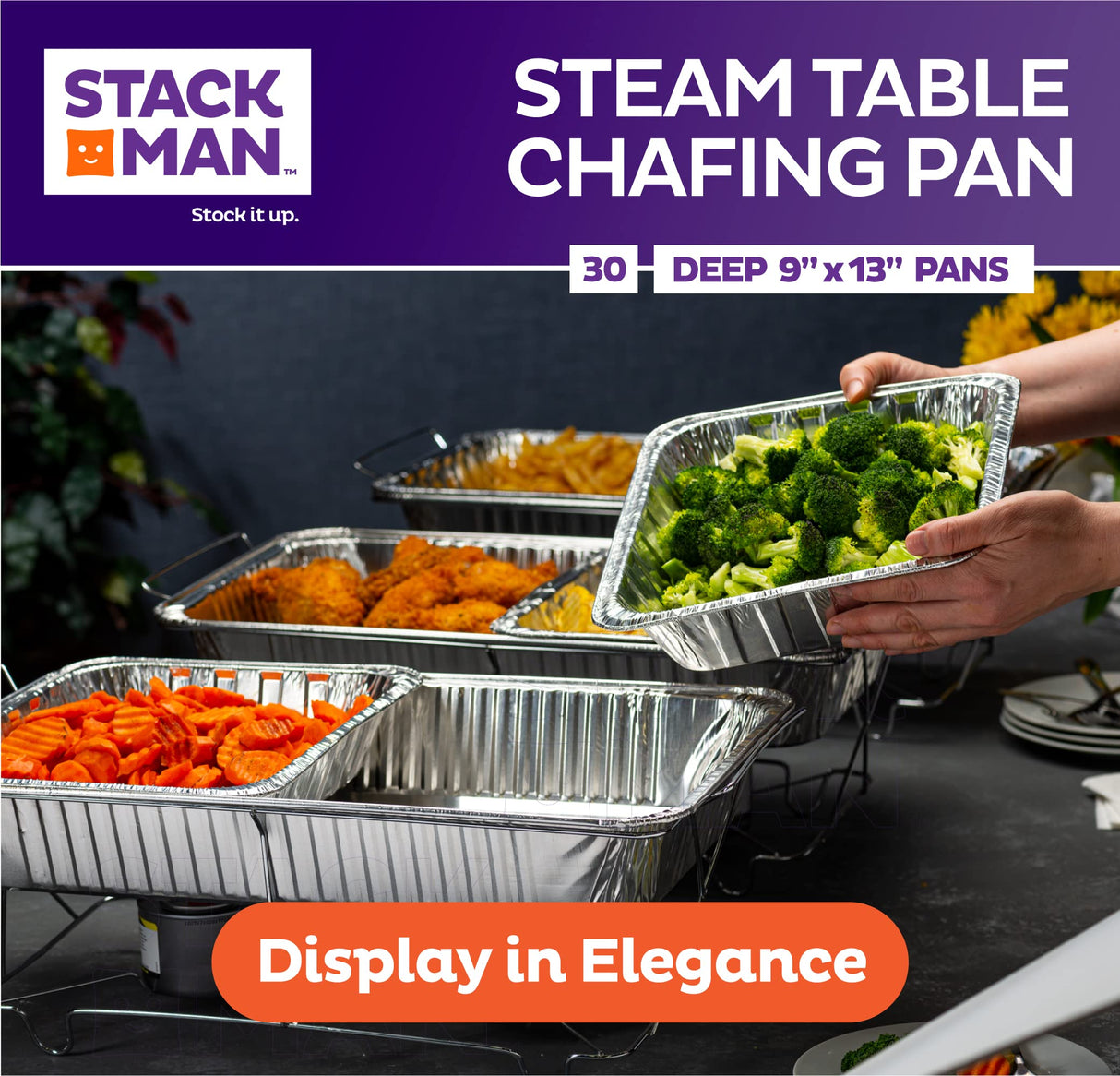 Aluminum Pans 9x13 Disposable Aluminum Foil Pans [30-Pack] Large Baking Pan Trays - Heavy Duty Tin Tray Half Size Chafing Dishes. Food Containers for Roasting, Cooking, Heating or Steam Table Stack Man
