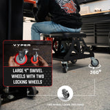 Vyper Low Pro Garage Stool with Removable Seat for Mechanics, Automotive, DIY - 400 lb Capacity Shop Chair, Rolling Shop Stool (Black Seat, Blue Frame) Vyper Industrial