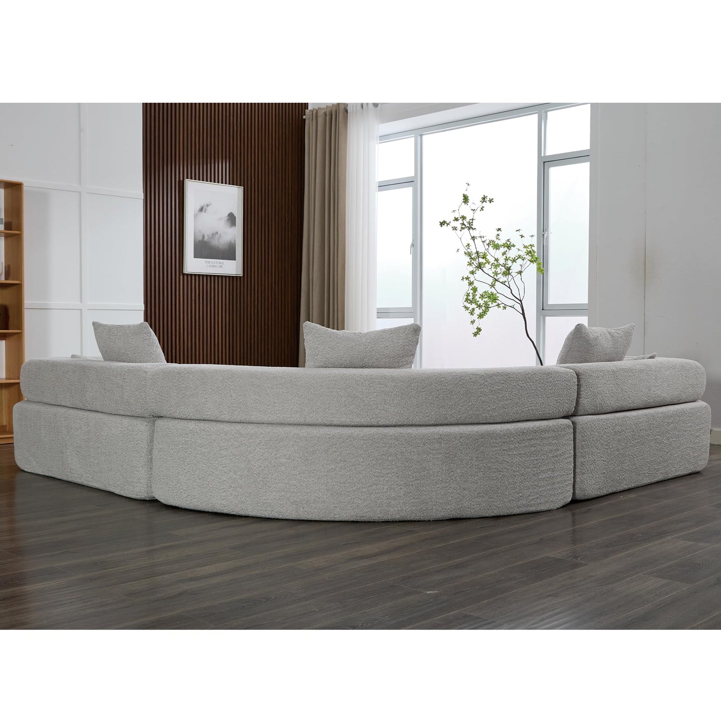 111" Oversized Combination Boucle Curved Sofa, Modern Modular 3 Piece Free Combination, L-Shaped Corner Couch with 5 Pillows, Comfy Upholstered 4 Seater Couch, Semicircular Sectional Sofa (Grey)