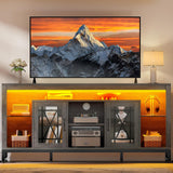 YITAHOME 33.5'' Tall TV Stand for 75 inch TV, LED Entertainment Center with Storage, Grey TV Stands for Living Room with Acrylic Doors & Power Outlets, Tall TV Console Cabinet, Grey YITAHOME