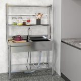 Toemics 39'' Stainless Steel Utility Sink, Free Standing Commercial Single Bowl Sink with Left Drawer & Shelves & Cold and Hot Water Pipe, Indoor and Outdoor Sink for Laundry Room, Garage, Kitchen Toemics