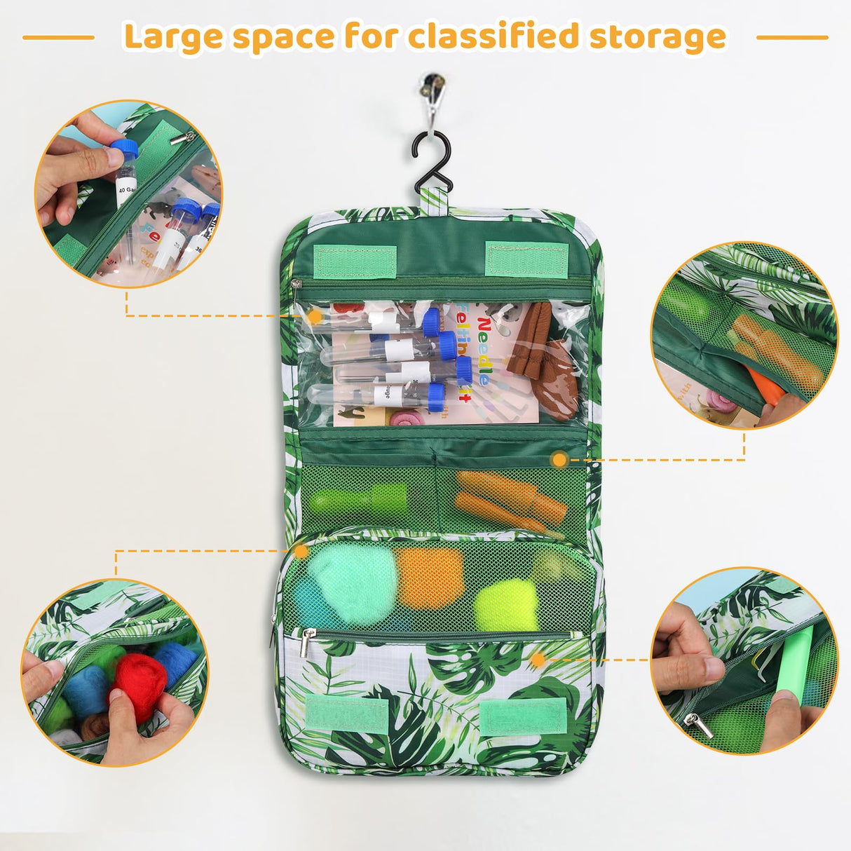 JNENERY Needle Felting Kit, 42 Colors Wool Roving Starter Kit, Needle Felting Starter Kits, Needle Felting Wool with Felt Tools, Instructions, Green Storage Bag for Felted Animal JNENERY