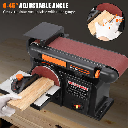 EliteEdge EliteEdge Benchtop Belt and Disc Sander - 1/2HP Motor, 4" x 36" Belt, 6" Disc, Sturdy Cast Iron Base, Powerful Woodworking Sander with Benchtop Mount - WoodArtSupply