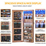 LVSOMT LED Wall/Door Mounted Jewelry Cabinet Armoire, Full Length Mirror with Lights, Lockable Storage Organizer, Over the Door Hanging Body Mirror (Wood) LVSOMT