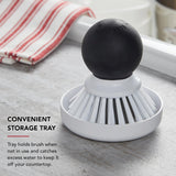 KitchenAid Palm Brush With Dish Tray to Keep Countertops Dry and Clean, Durable Nylon Bristles for Tough Cleaning, Dishwasher Safe, 2-Piece, Black KitchenAid