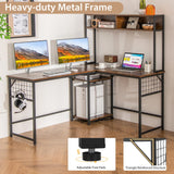 Tangkula L-shaped Desk with Power Outlet, Large Corner Desk Converts to 2-Person Long Desk with Hutch, Computer Gaming Desk with CPU Stand & 3 Removable Hooks, for Home Office (Rustic Brown) Tangkula