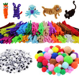 862 Pieces Kids Art & Craft Supplies Set DIY Activities & Parties Pipe Cleaners Craft Set 200 Pcs Pipe Cleaners 454 Pcs Pom Poms 208 Pcs Wiggle Eyes Self Adhesive1 PenVinoo