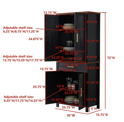 KB Designs - 72" Black Wood Freestanding Kitchen Pantry Storage Cabinet Cupboard with Doors Adjustable Shelves & Drawer - WoodArtSupply