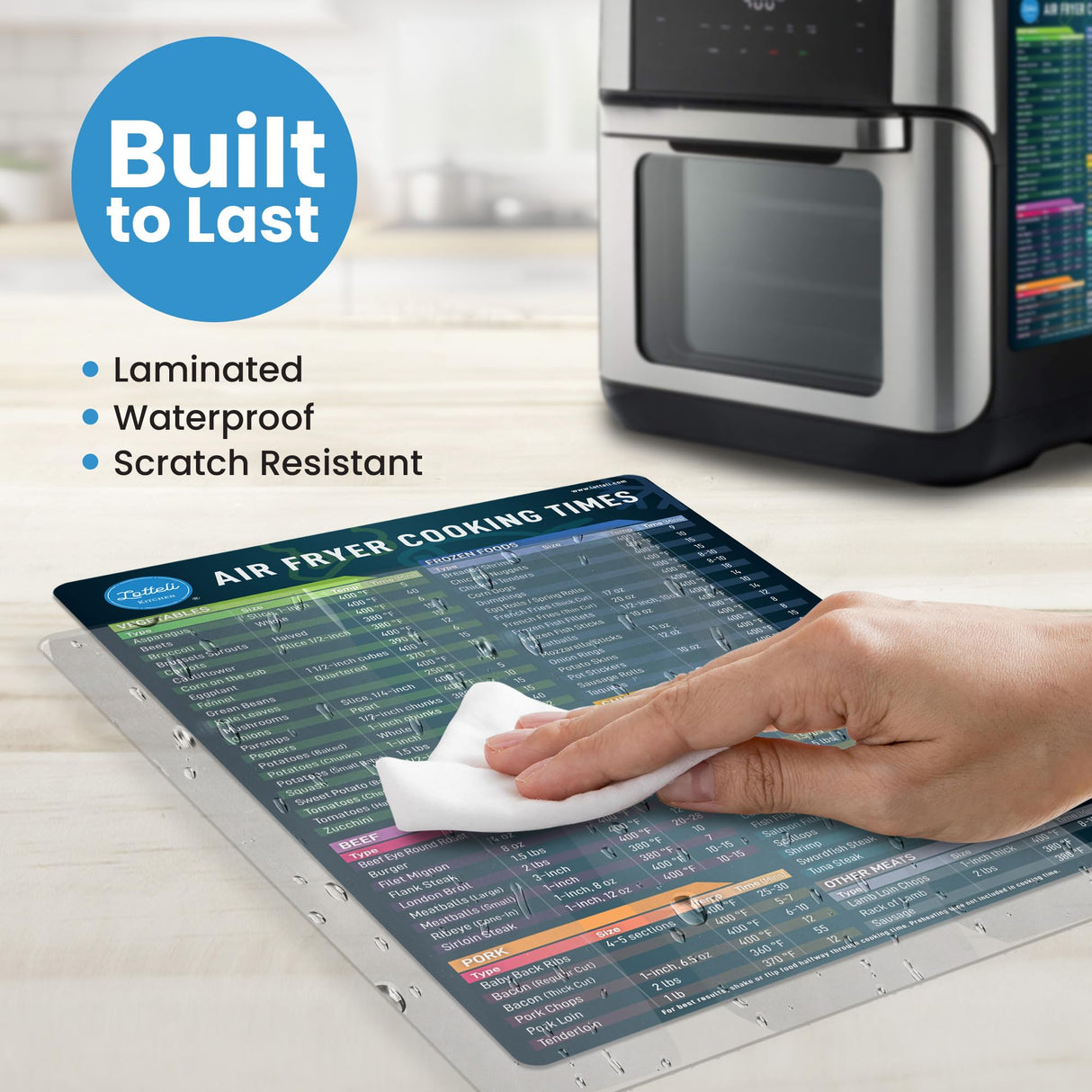 Air Fryer Magnetic Cheat Sheet Set - Air Fryer Accessories Cookbook - Easy to Use AirFryer Time Chart Set - Strong Magnet Quick Reference Cooking Guide for Frying (Black) LOTTELI KITCHEN