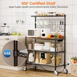 Leteuke Bakers Rack with Power Outlet & Storage, 36 Inch Microwave Stand Kitchen Cart, 4-Tier Metal Kitchen Shelves Cart with Wheels & 20 S-Hooks for Kitchen, NSF Certified, 63 x 18 x 36 Inch-Black Leteuke