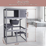 Wooden Cat House Outdoor Cat Enclosure with 3 Floors and Weatherproof Roof Indoor Large Cat Catio for Cats with Hammock & Resting Box Akinerri