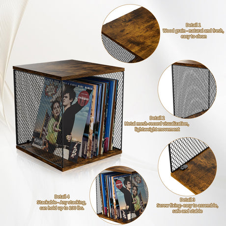 2 Cubes of Record Holder Shelf Vinyl Record Storage Furniture,DIY Stackable 80-110 Records Visualize Album Storage Box Cube Natural Wooden Organizer Crate Records Cabinet Record Vinyl Storage Honkazita