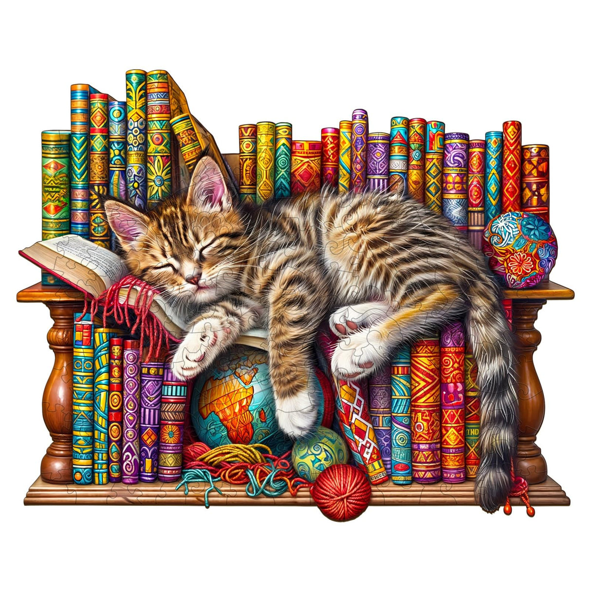 Wooden Puzzles for Adults, Snoozing Cat Wooden Jigsaw Puzzles for Adults, Library Kitten Wood Puzzles Adult, Unique Animal Shape, Gifts for Cat Lovers & Friends, Home Decor (XL -17.3 * 14in -450 pcs) Pijesaksa