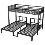 Aurnienofus Triple Bunk Bed Twin XL & Twin Over Twin with LED & Charging Station, Metal Detachable Bunk Bed for 3 Kids, Girls Boys Teens,Bunk Beds with Guardrails and Ladder, Black Aurnienofus