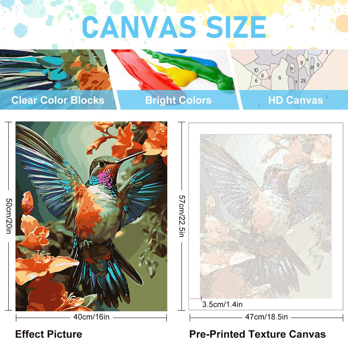 Paint by Numbers Kit for Adults- Hummingbird Adult Paint by Number Kits on Canvas for Beginners, Hummingbird DIY Acrylic Oil Number Painting Kits for Home Wall Decor Gift 16"x 20" (without Frame) Offito