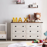 RedLemon 6 Drawer Dresser for Bedroom, Farmhouse 54 Inch Wide Rustic Wood Dresser TV Stand, Dresser Chest of Drawers for Closet, Living Room, Hallway, Antique White RedLemon