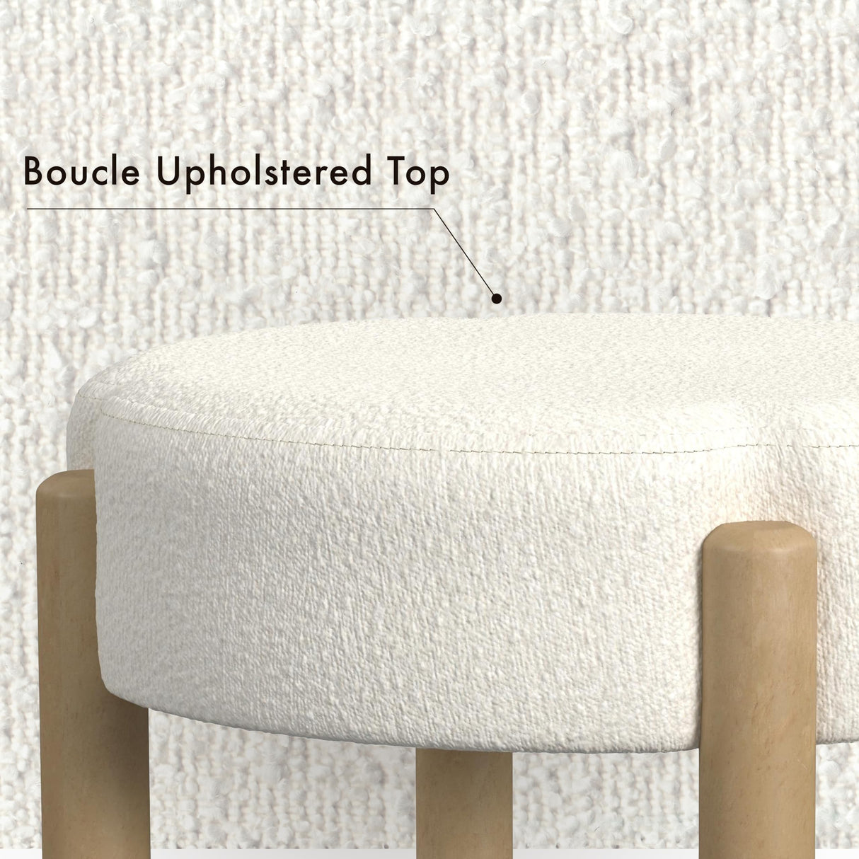 HomePop Luna Modern Round Ottoman Home Décor|Ottoman for Living Room & Bedroom - Cream Boucle HomePop