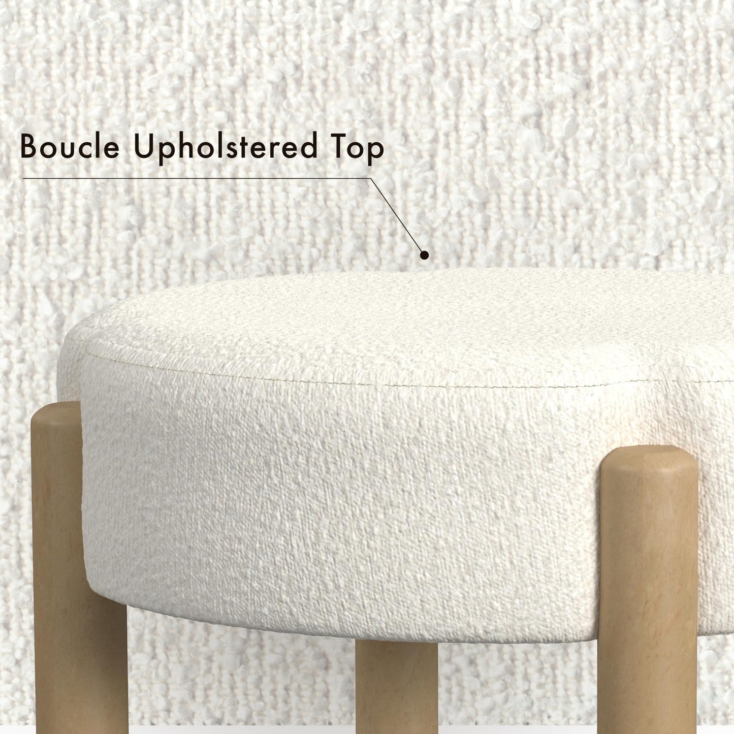 HomePop Luna Modern Round Ottoman Home Décor|Ottoman for Living Room & Bedroom - Cream Boucle