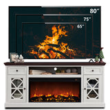 Farmhouse Fireplace TV Stand with 36" Electric Fireplace for 80 Inch TVs, 31" Tall Entertainment Center w/Drawer & Diamond Panel Door, Highboy Media Console for Living Room, 70inch, White IFGET