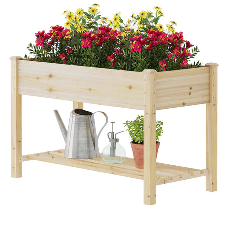 GHWIE Raised Garden Bed with Shelf,Elevated Wooden Planter Box with Legs,Garden Planter for Backyard, Patio, Balcony,200lb Capacity - Natural GHWIE