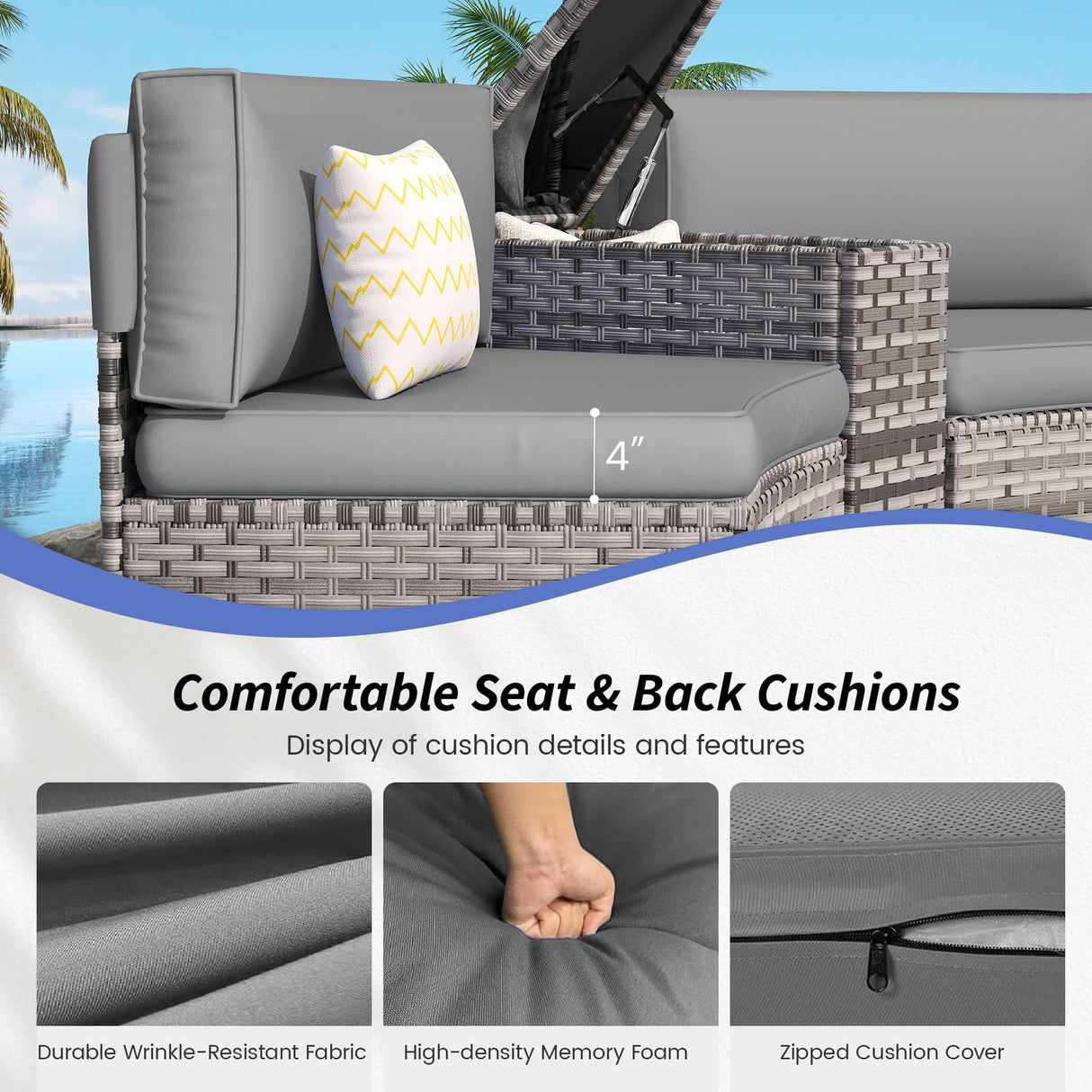 VONZOY Patio Sectional Furniture Outdoor 12-Piece Grey Rattan Curved Sofa Set with Fire Pit Table,Storage Table,Pillows,Fit for Pool Backyard Balcony Porch Lawn (Grey) VONZOY