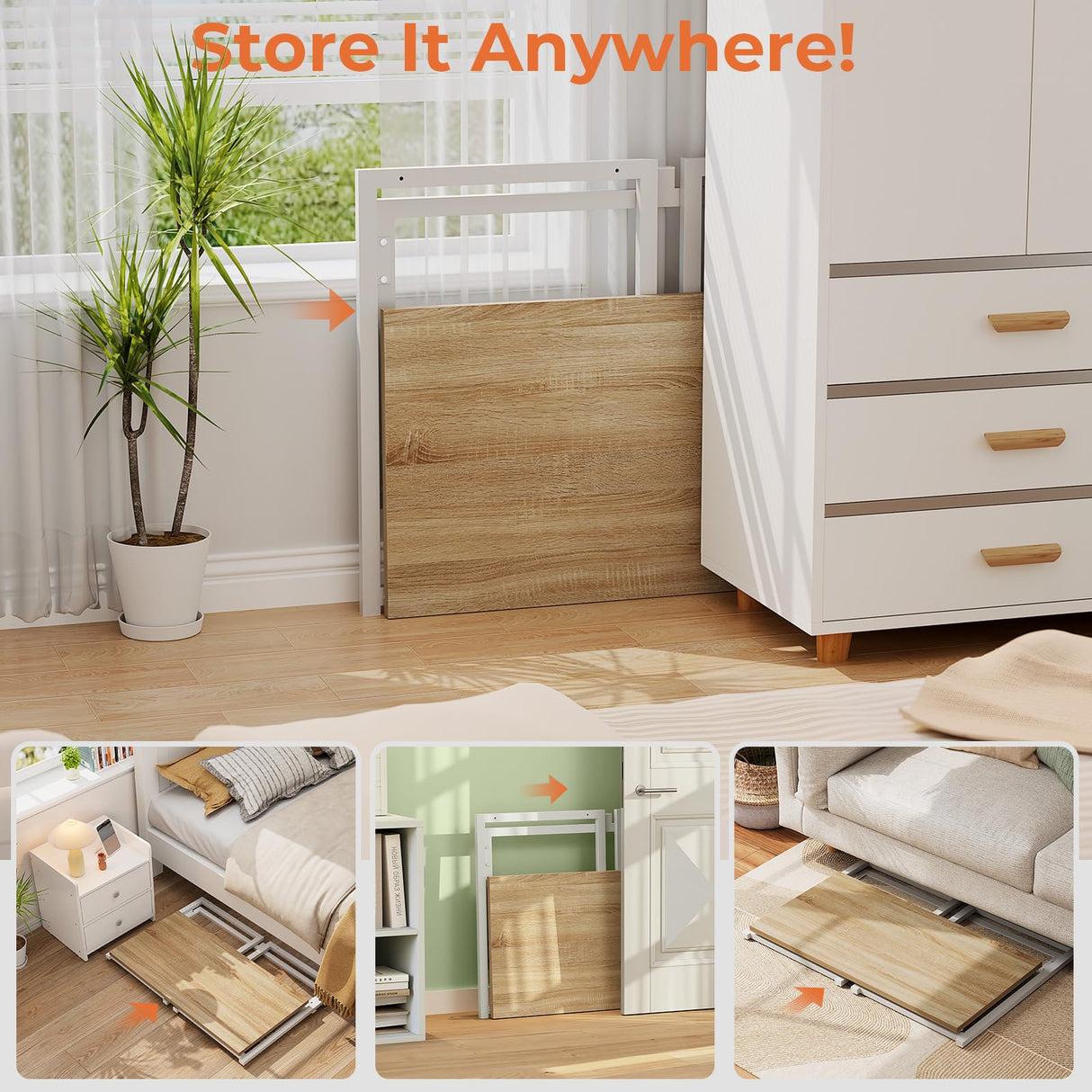 SOROGRA Small Folding Desk 31.5 Inch, Foldable Computer Desks with LED Lights and Monitor Stand, Work Portable Table for Bedroom Home Office, Oak SOROGRA