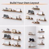 upsimples Floating Shelves for Wall, Wood Mounted Shelf Decor Storage Set of 6, for Bedroom, Living Room, Bathroom, Kitchen, Picture Ledge, Brown upsimples