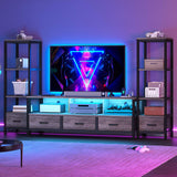 DWVO Entertainment Center with Bookshelves, LED TV Stand for 65/60 inch TV, Farmhouse TV Stand for Living Room with 2 Industrial 4-Tier Bookshelves & Power Outlets, Grey DWVO