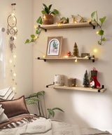 Gronda Floating Shelves Natural Wood Set of 3, 24 Inch Rustic Solid Wood Shelf Wall Mounted Farmhouse Decor Shelves for Bathroom Living Room Bedroom Kitchen Gronda