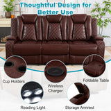 Lyngins 3+2+1 Power Sectional Reclining Sofa Set, Modern Recliner Couch, Loveseat, Chair with USB Ports/LED Lights/Storage Console/Cup Holders, PU Leather Recliner for Living Room, RV Theater, Brown Lyngins