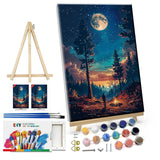 ATDMS Paint by Number for Adult Beginner - DIY Landscape Moon Forest with Frame and Easel for Wall Hanging Home Room Decor - 7.87x11.81 Inch ATDMS