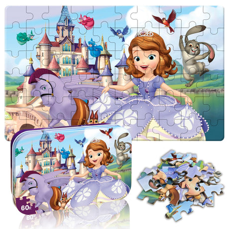 Puzzles for Kids Ages 4-6, 60 Piece Jigsaw Puzzles in Metal Box, Educational Learning Toys for Boys and Girls, Premium Puzzle Games, Kids Puzzle Gift Eagarch