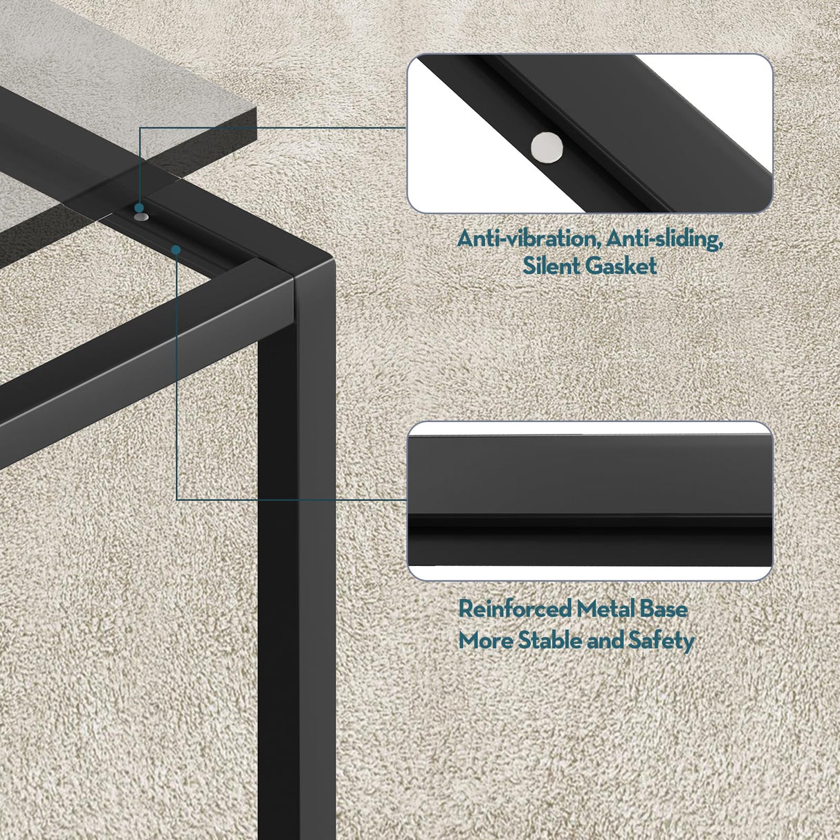 SAYGOER Glass Coffee Table Modern Coffee Tables Simple Rectangular Center Table with Open Space for Living Room Home Office,39.3 x 19.7 x 17.7Inches, Gray Black SAYGOER