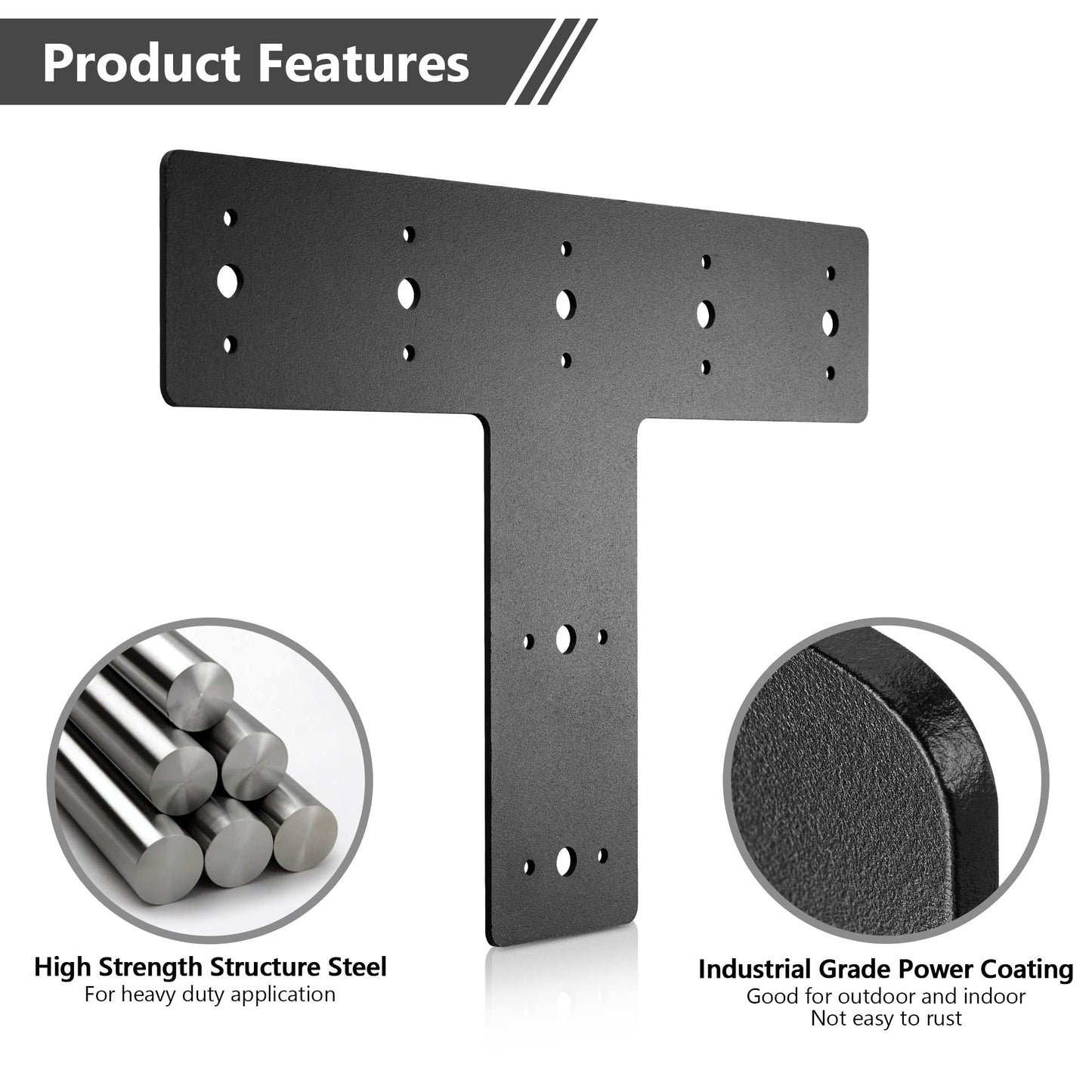 Sihnman 14" x 8.5" T Shape Steel Flat Bracket (1 pc) with Powder Coating as Mending Plate, Joining Brackets, Connecting Brackets, T Strap. Metal Plate with Holes, T Flat, T Plate for Truss fr - WoodArtSupply