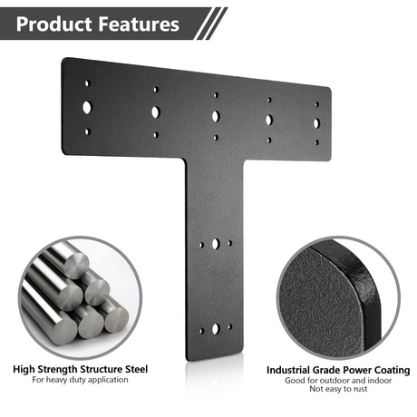 Sihnman 14" x 8.5" T Shape Steel Flat Bracket (1 pc) with Powder Coating as Mending Plate, Joining Brackets, Connecting Brackets, T Strap. Metal Plate with Holes, T Flat, T Plate for Truss framing. Sihnman